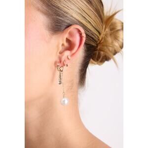 Lulus Zoey Gold Rhinestone Pearl Drop Earrings - Size One Size